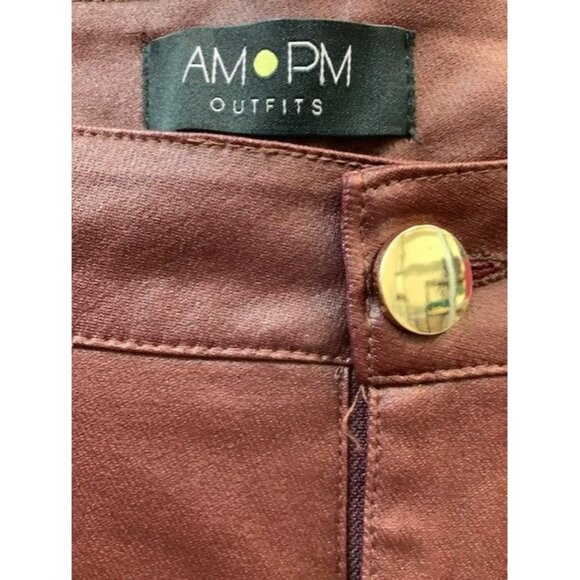 Womens Burgundy Skinny Pants With Gold Zippers & Button Closure By AM PM Outfits - Picture 3 of 4